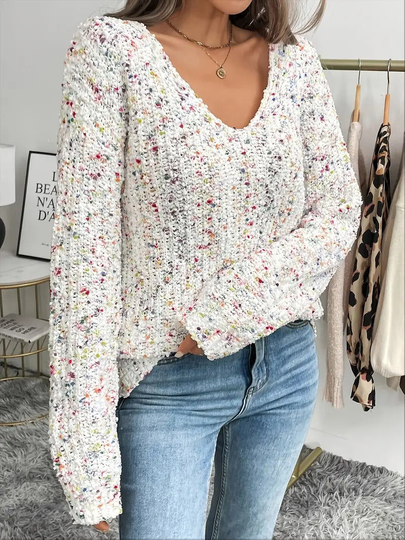 V-Neck Color Block Sweater For Women
