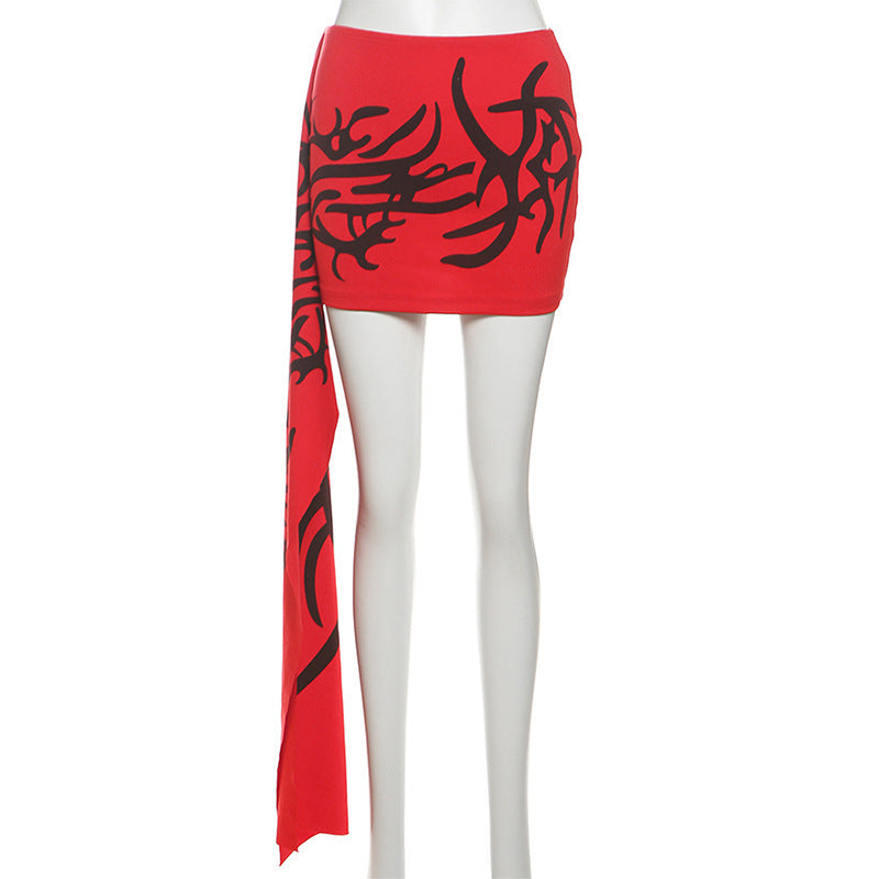 New Womens High-waisted Figure-flattering Asymmetrical Skirt With A Trendy Print