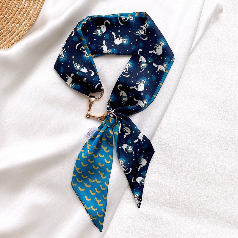 Cat Decoration Silk Scarf Womens National Style Long Scarf