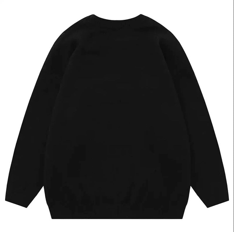 High Street Dark Three-dimensional Glasses Jacquard Design Sweater