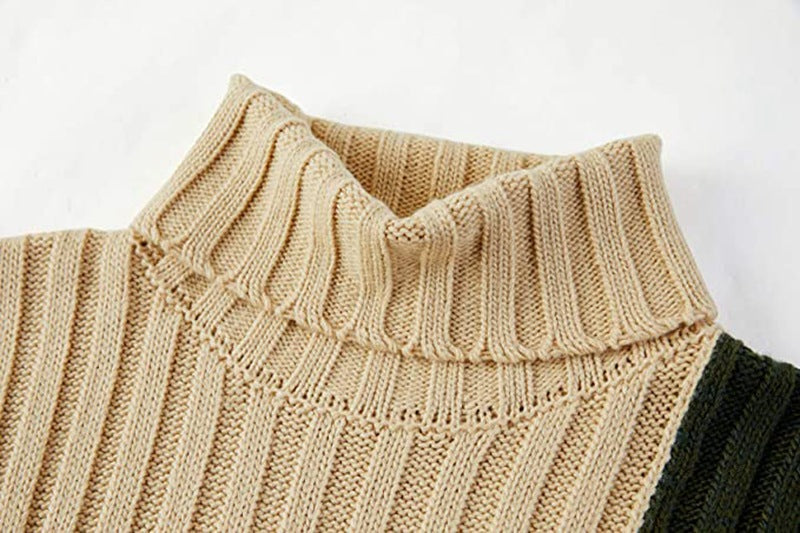 Men's European And American Color Contrast Knitwear Long Sleeve High Collar