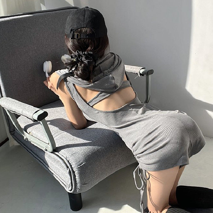 American Hot Girl Hooded One-piece Vest T-shirt Shorts