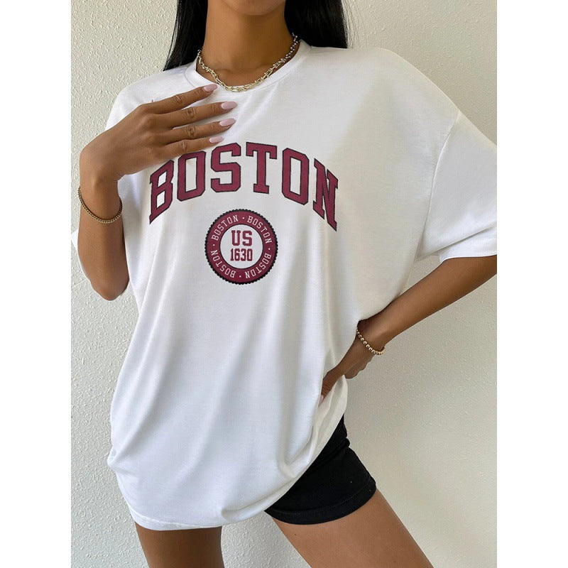 Boston USA By Trykt Dame Kort T-shirt