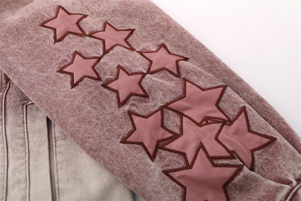 Five-pointed Star Embroidery Denim Jacket Men