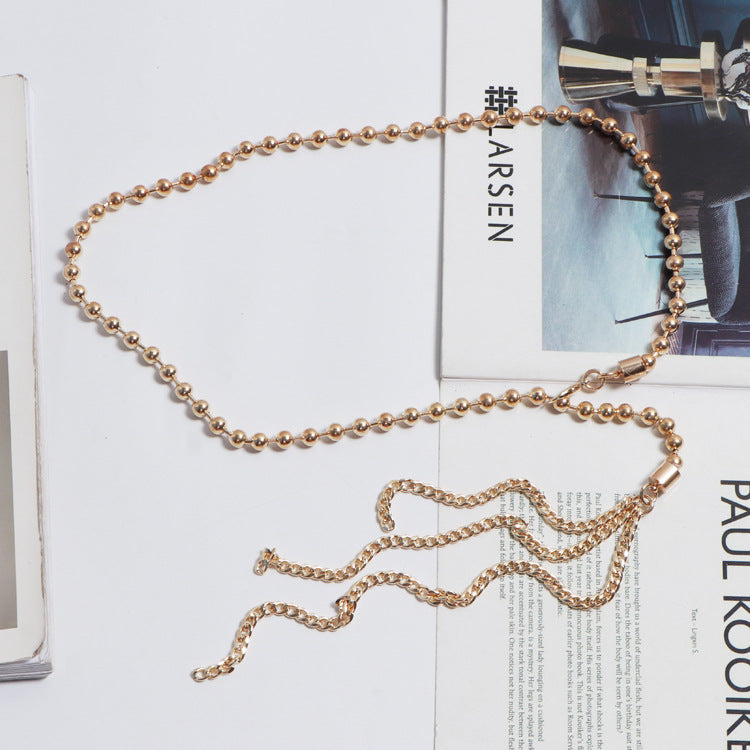 Dress Shirt Sweet Belt Women With Skirt Imitation Pearls