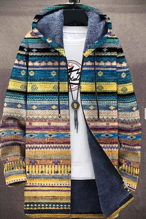 Printed Plush Lined Thickened Long-sleeved Windproof Jacket
