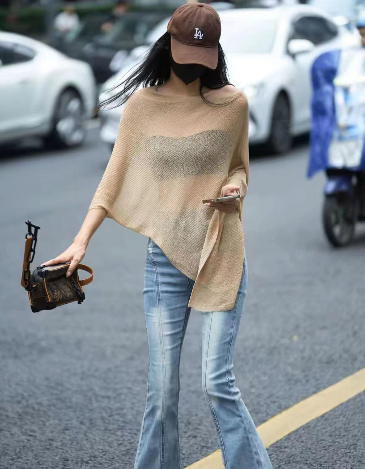 Korean Style Sense Of Design Irregular Sunscreen Shawl Knitted Top