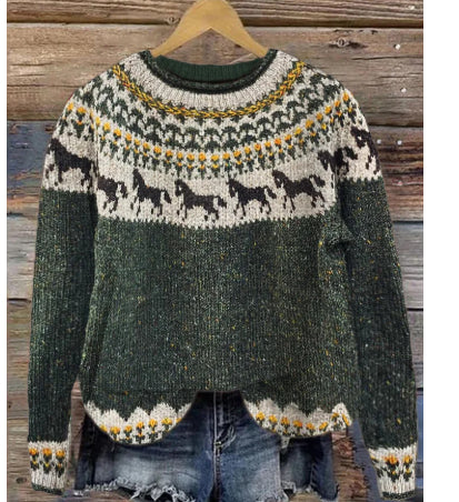 Sweatshirt-top med print, rund hals og lange ærmer til kvinder