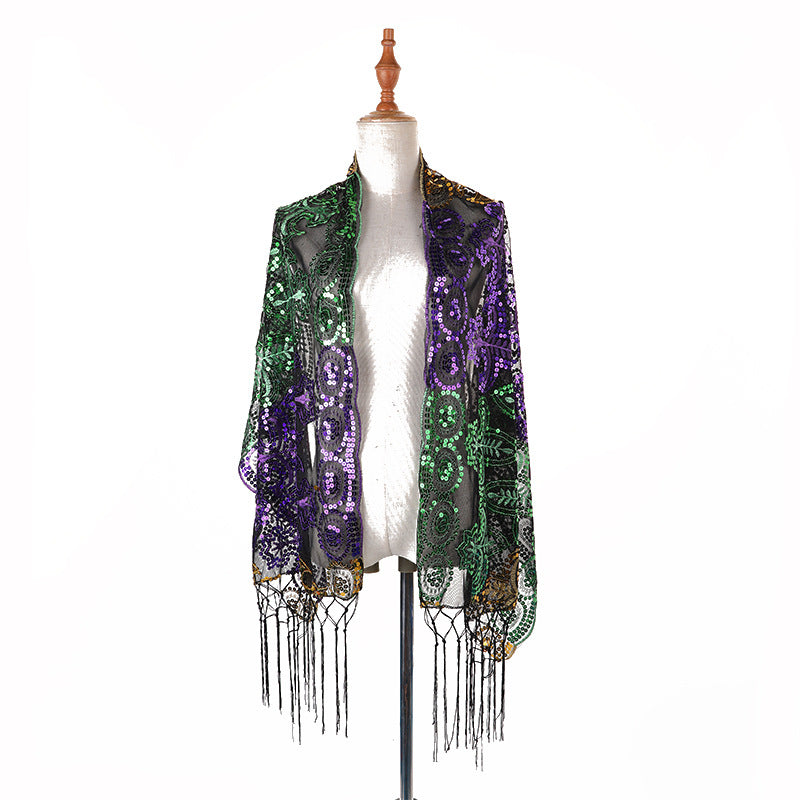 Three-color Christmas Carnival Embroidered Sequins Scarf