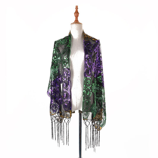 Three-color Christmas Carnival Embroidered Sequins Scarf