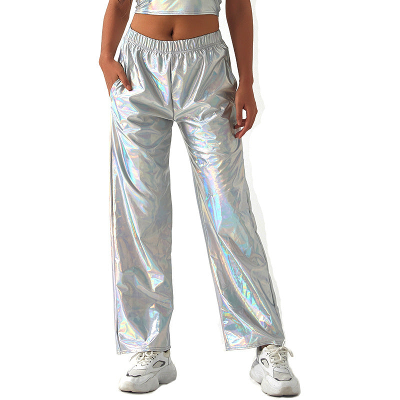 Casual Pants Women's High Street INS Design Aurora Laser Gradient High Waist Straight Pants