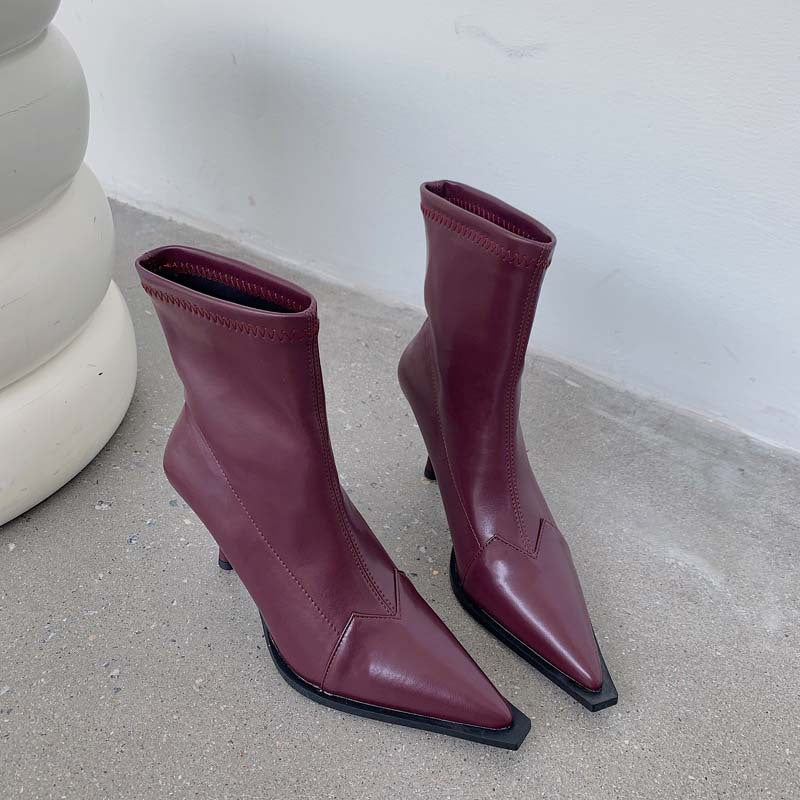 Fashion Leather Women's Pointed Toe High-heeled  Boots