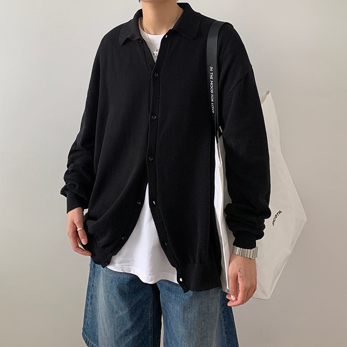 Men's Loose Lapel Cardigan Single Breasted Sweater