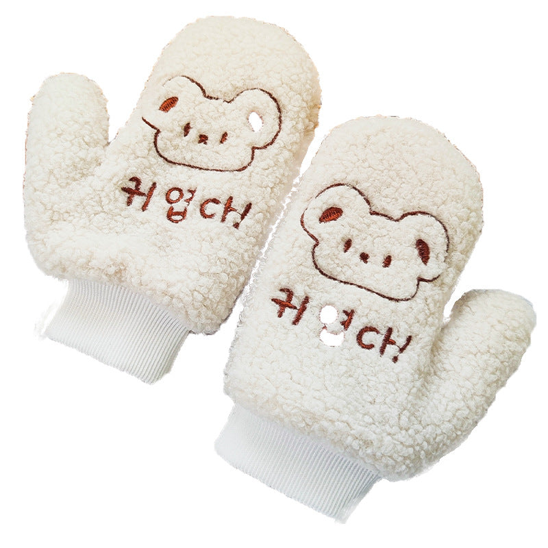 Winter Warm Embroidered Bear Student Gloves