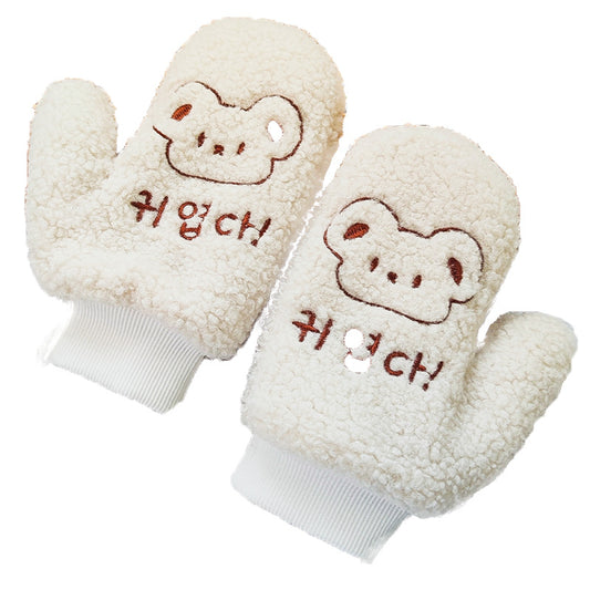 Winter Warm Embroidered Bear Student Gloves