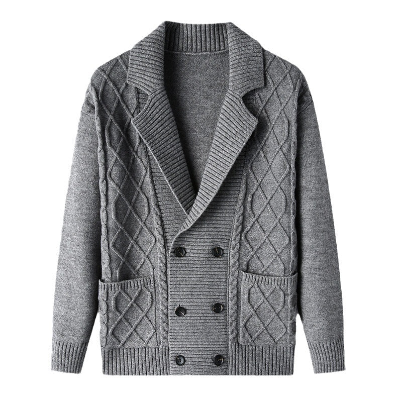 Men's Cardigan British Suit Collar Double-breasted Knitted Sweater