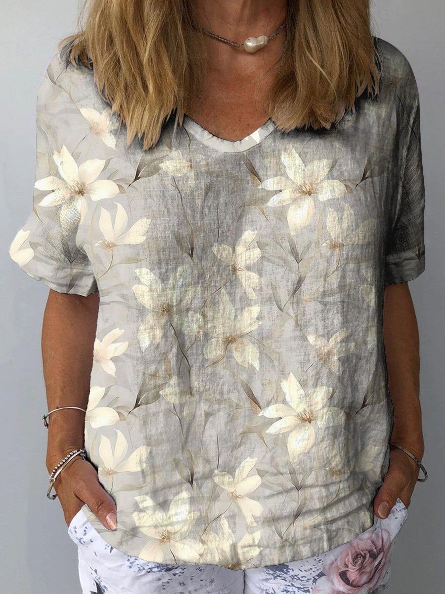 Women's Casual V-neck Printed Short Sleeves