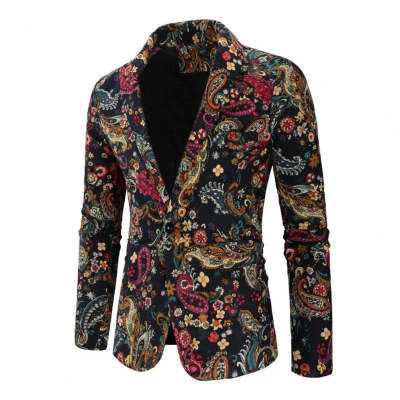 Men's Casual Cotton And Linen Printed Coat