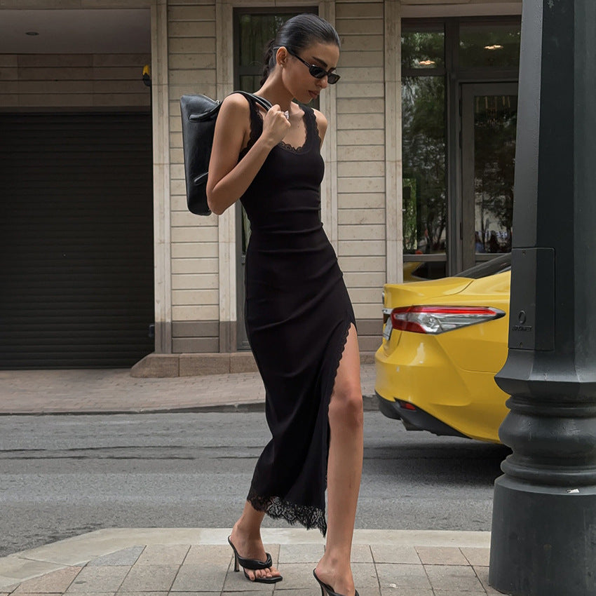 Black Sexy Elegant Lace Patchwork Dress For Women