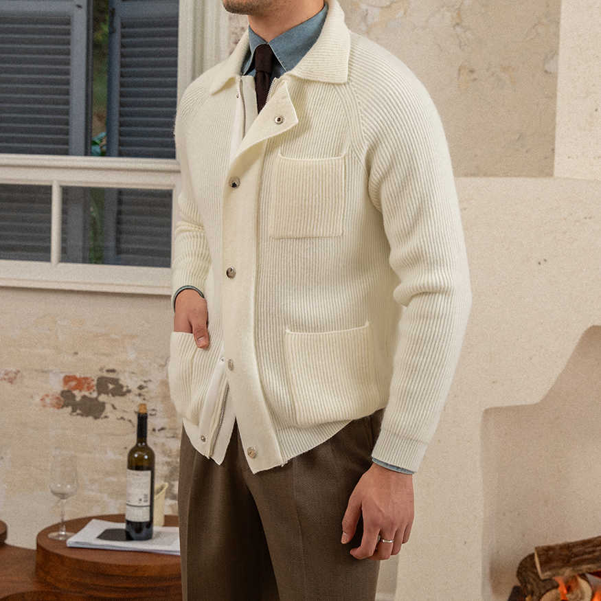Men's Lapel Warm Coat Knitted Thick Cardigan Jacket