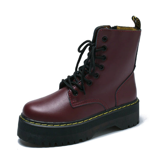 Women's Thick-heel Non-slip Single Boots With Round Toe Front Tie