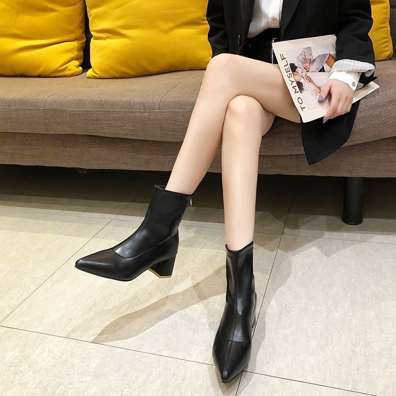Elastic Short Women Fashion Thin And Thin High-heeled Martin Boots