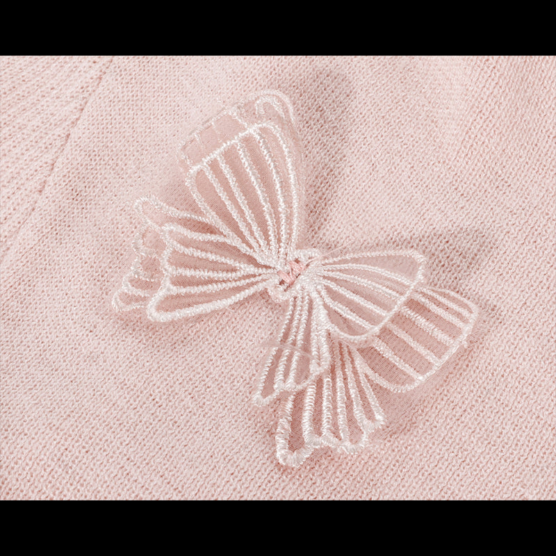 Sweet Pink 3D Butterfly Age-Reducing Knitted Top Long-Sleeve T-Shirt That Slims And Flatters Your Figure