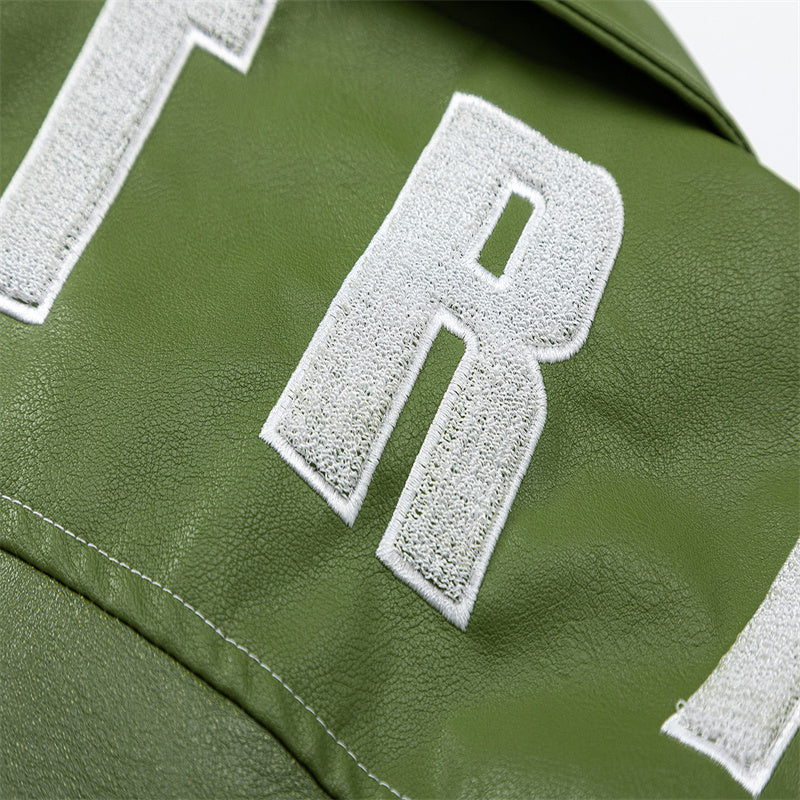 Gradient Baseball Uniform Avocado Green College Style Retro Couple Coat