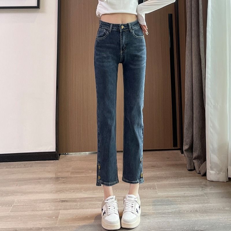 Womens Button-fly Cropped Cigarette Pants