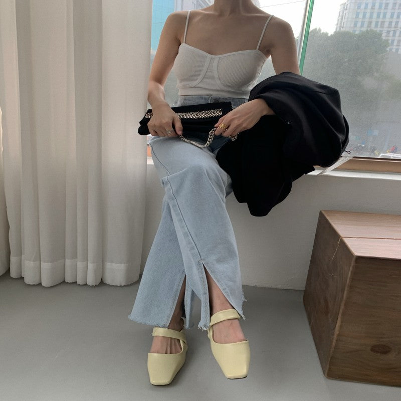 Fashion Closed Toe Half Slippers Chunky Heel