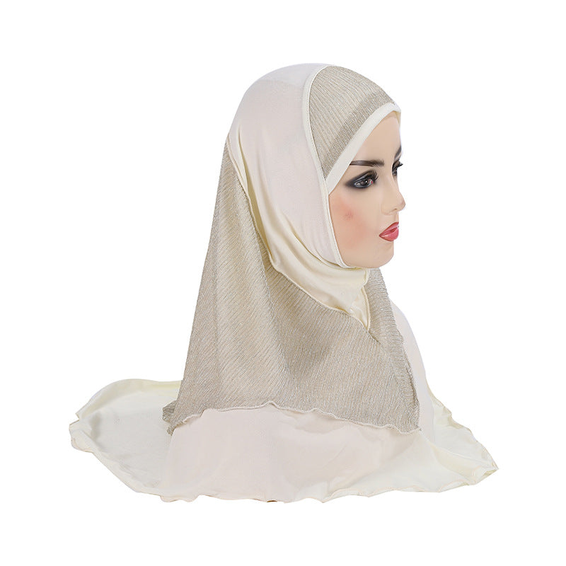 Malay Women's Crystal Ma Gold Silk Stitching Veil Hat Headscarf