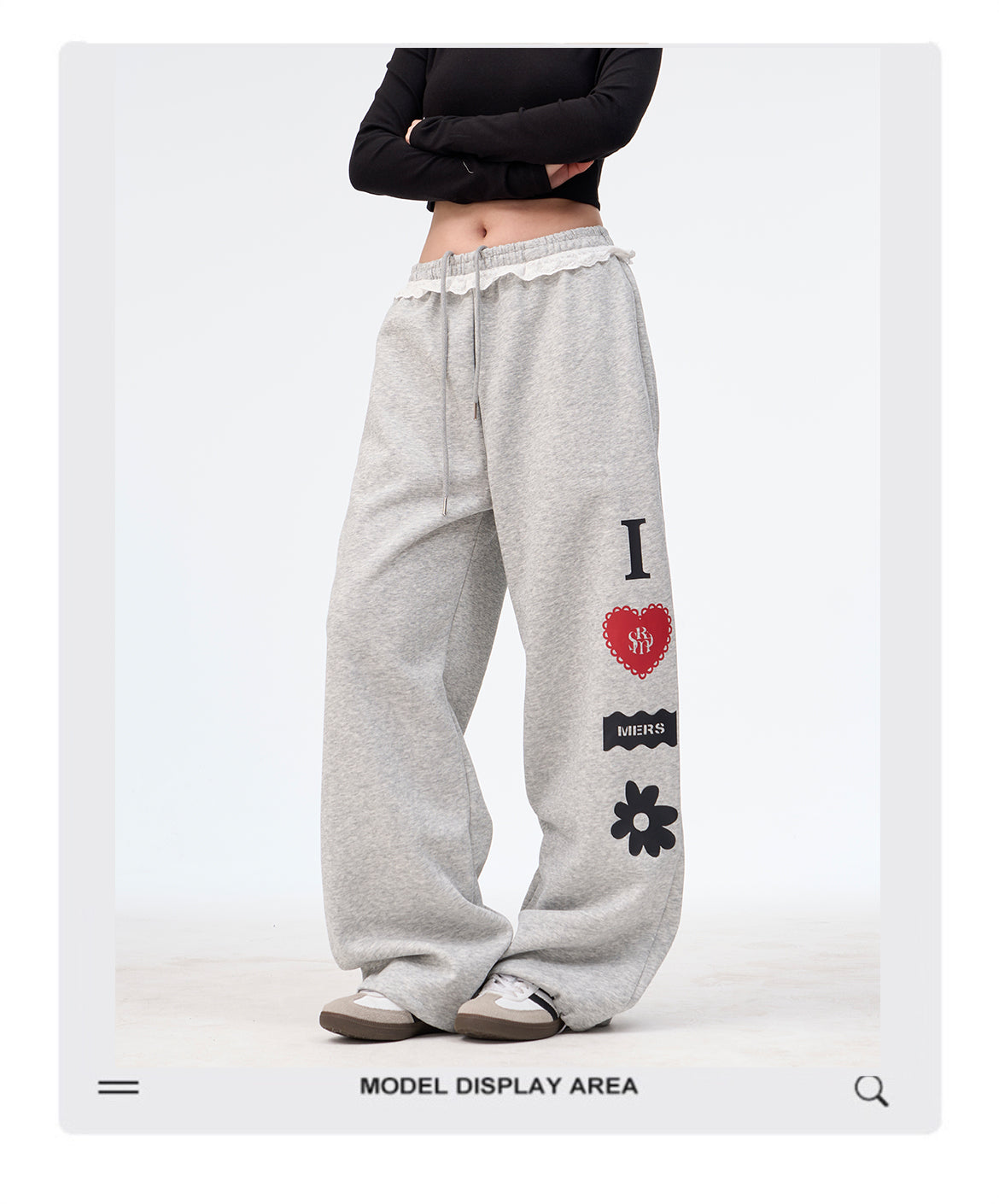 Vintage Lace Sweatpants Loose Straight Trousers Casual Women