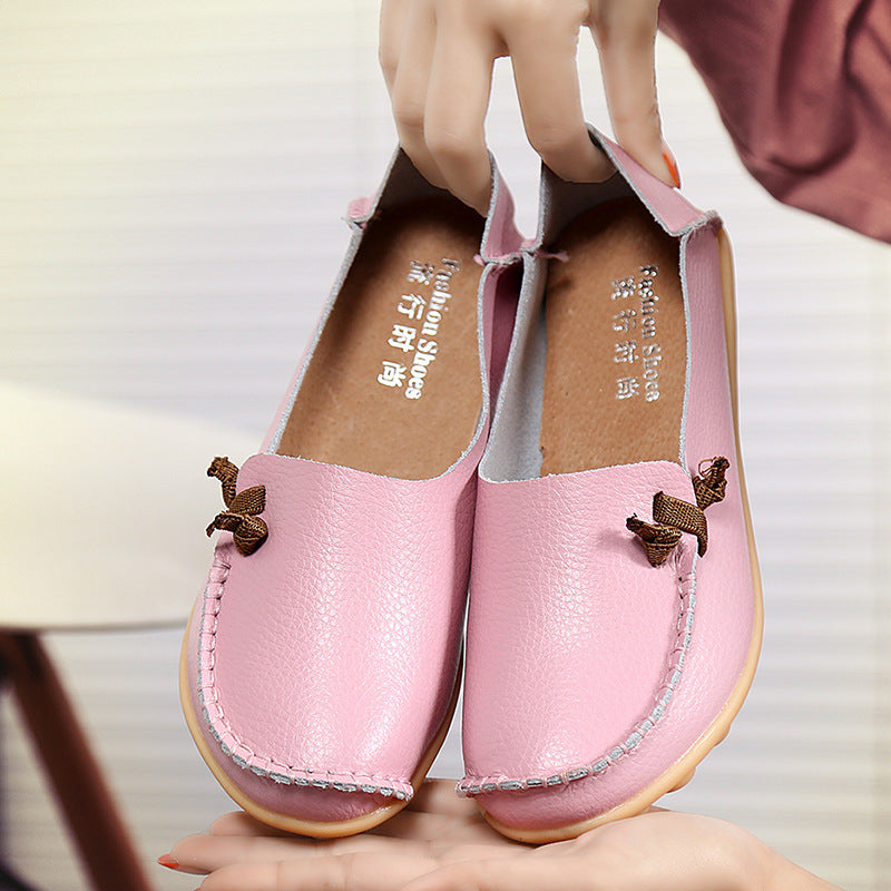 Plus Size Genuine Leather Mom Shoes Flat Low Top