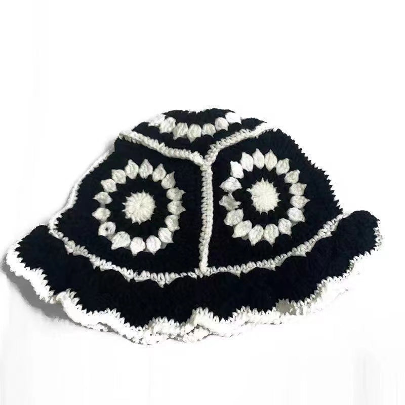 Vintage Knitted Fisherman Hat Woven Hollow Breathable Flowers