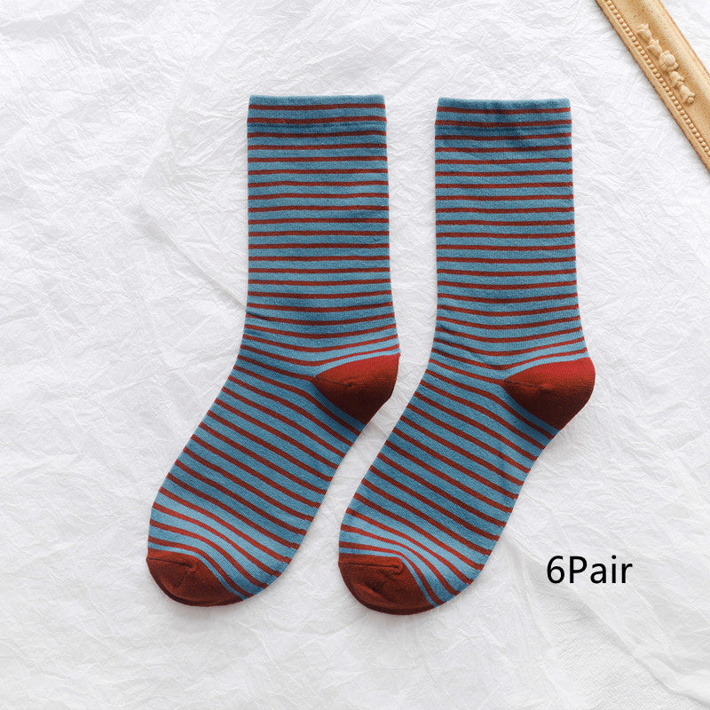 New Japanese Striped Fashion Ladies Mid Tube Socks