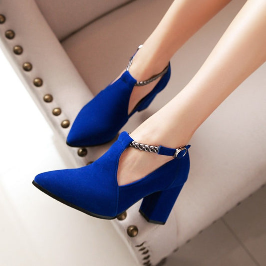 Women's Pointed Toe Buckle Thick High Heel Sandals