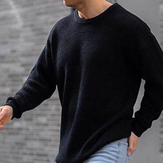 Mode Sweater Strikket Top til Mænd Ensfarvet Rund Hals