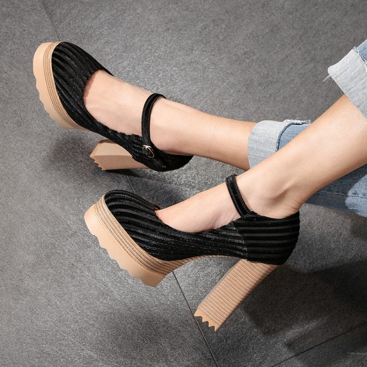 Women's Trendy Striped Suede High-heeled Shoes