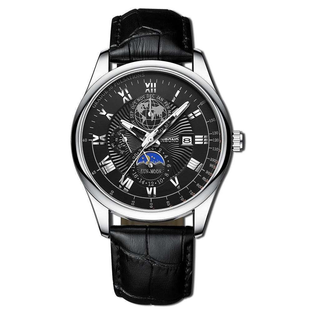 Men's Waterproof Luminous Wrist Belt Moon Quartz Watch