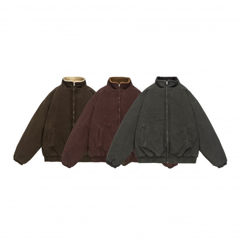 Retro Workwear Stand-up Collar Cotton-padded Clothes Thickened Coat