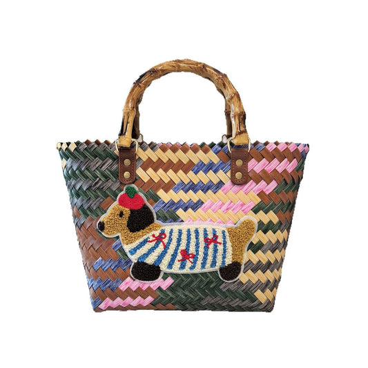 Vintage Stripe Sausage Dog Woven Bag