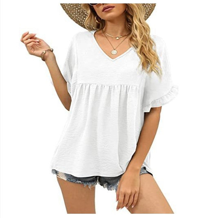 Summer Casual Ruffled Pleated T-shirt Loose Top