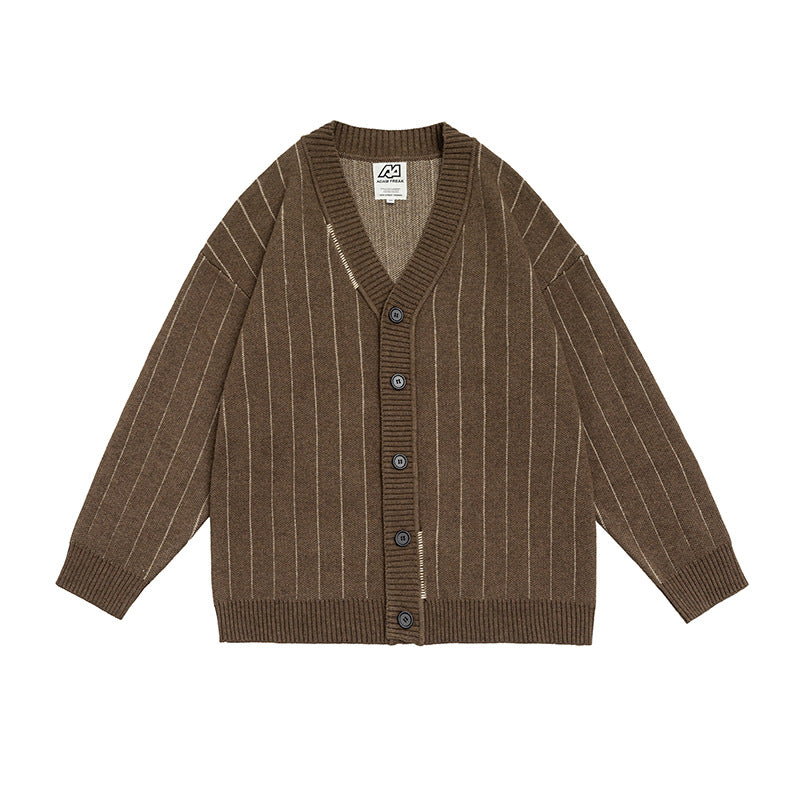 Loose Retro Unique Design Dark Striped Cardigan Jacket