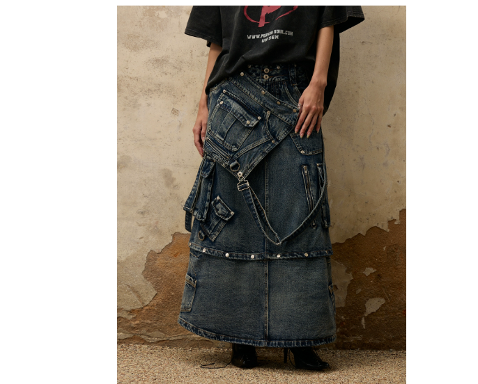 Detachable Denim Suspender Skirt 3-in-1