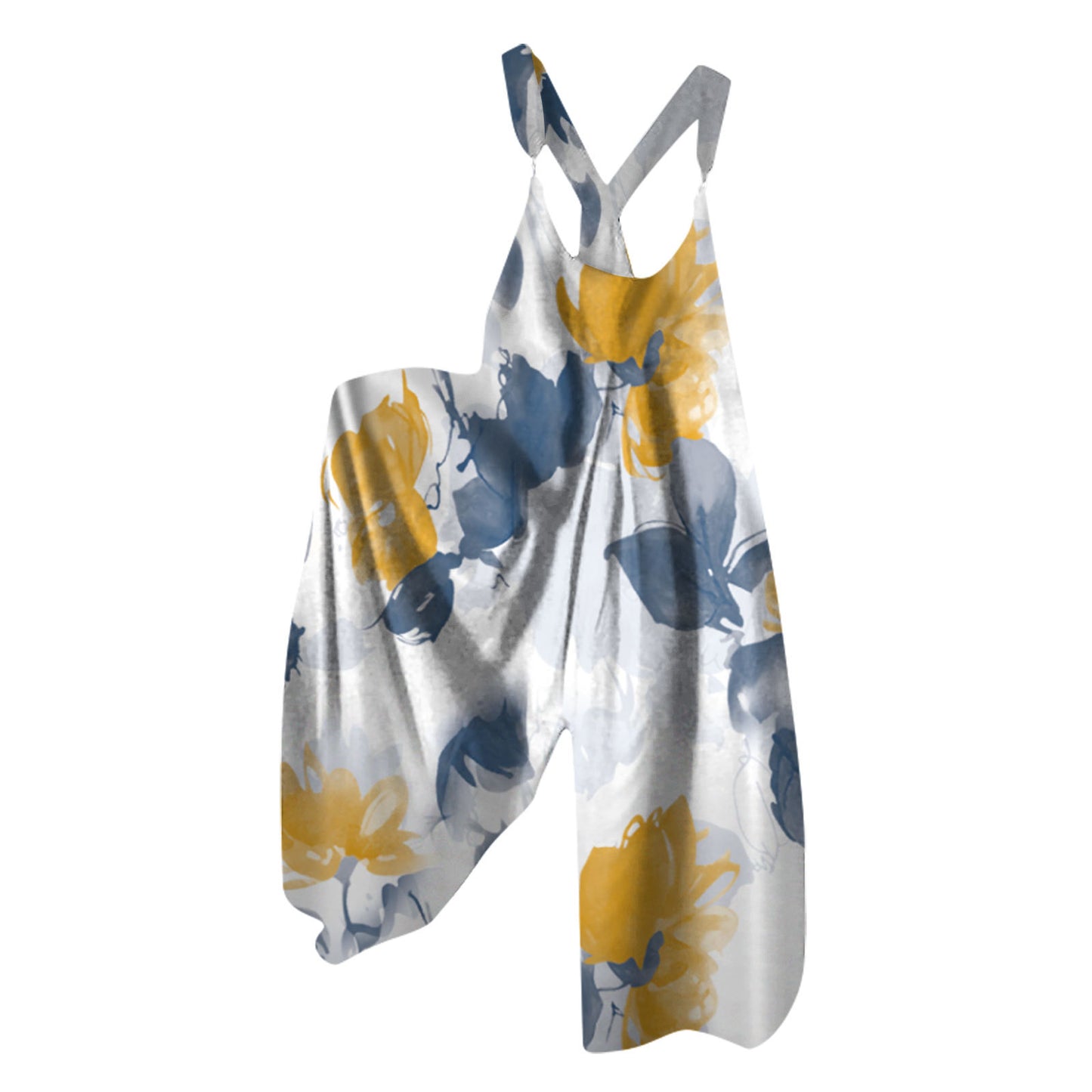 Women's Knitted Pocket Printed Loose Casual Jumpsuit
