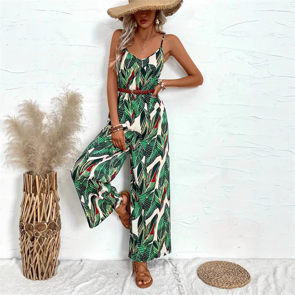 Womens Flowy High-end Printed Cami Jumpsuit