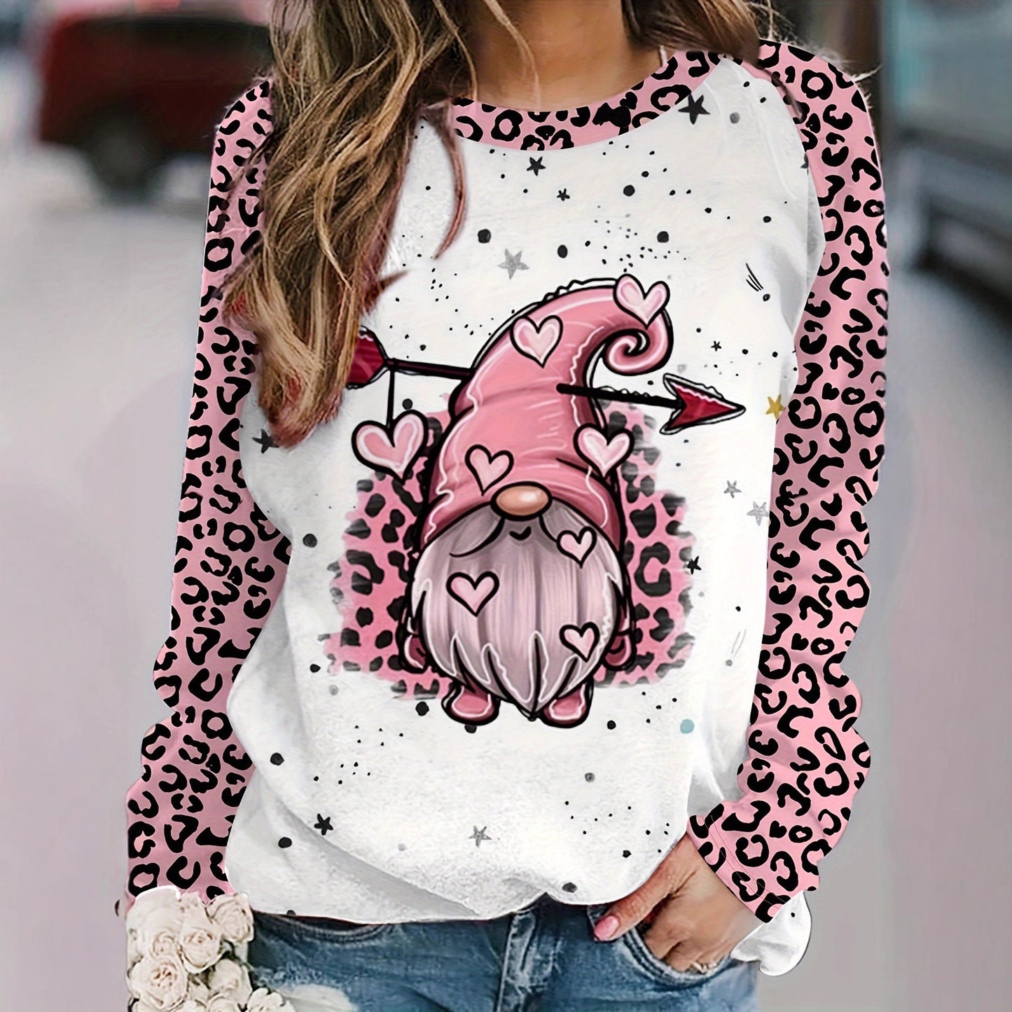 Plus Size Women's Printed Holiday Long Sleeve T-shirt