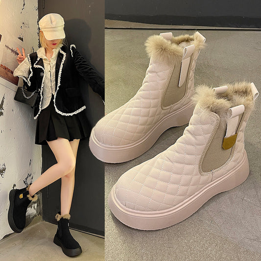 Women's Hairy Mouth Warm Wedge Round-toe Sleeve Boots