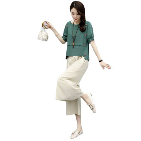 Youthful Wide-leg Pants Set Loose-fitting And Slimming