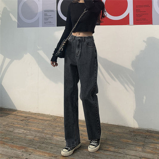 Women's Wide Leg Pants Loose High Waist Plus Size Old Straight-leg Jeans